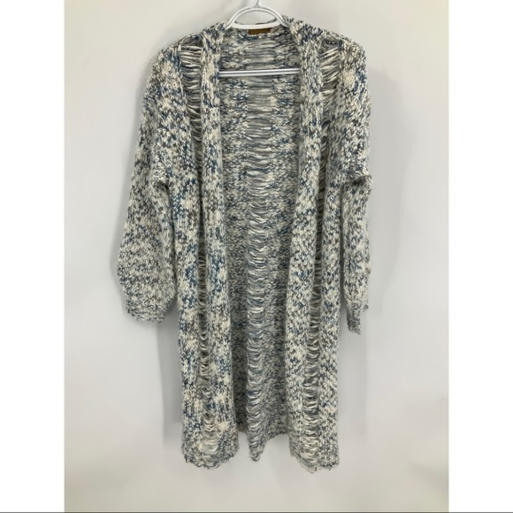 POL Full length distressed open front cardigan S